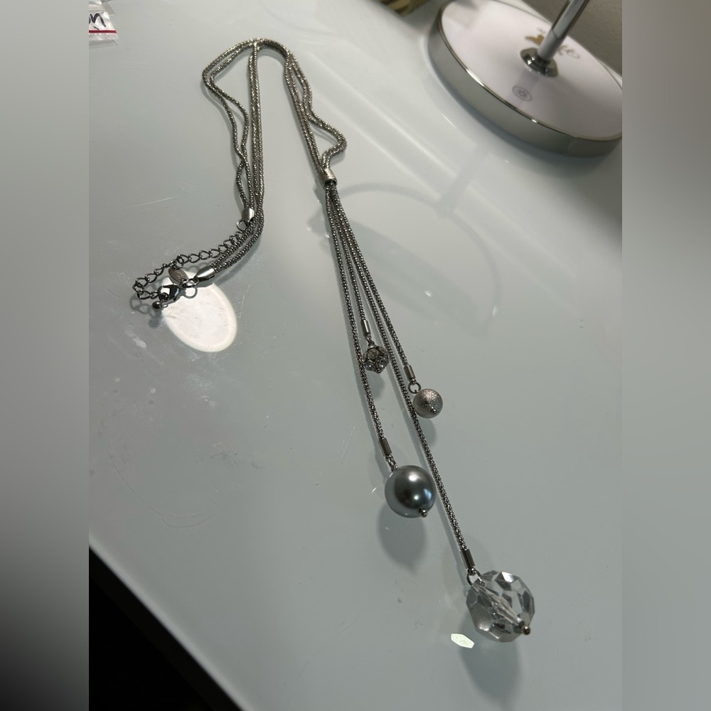Lia Sophia Silver Necklace with Crystal and Pearl Charms